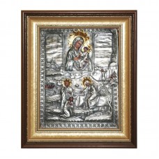 Икона Тихвинской Богоматери с изображением явления Пресвятой Богородицы пономарю Георгию